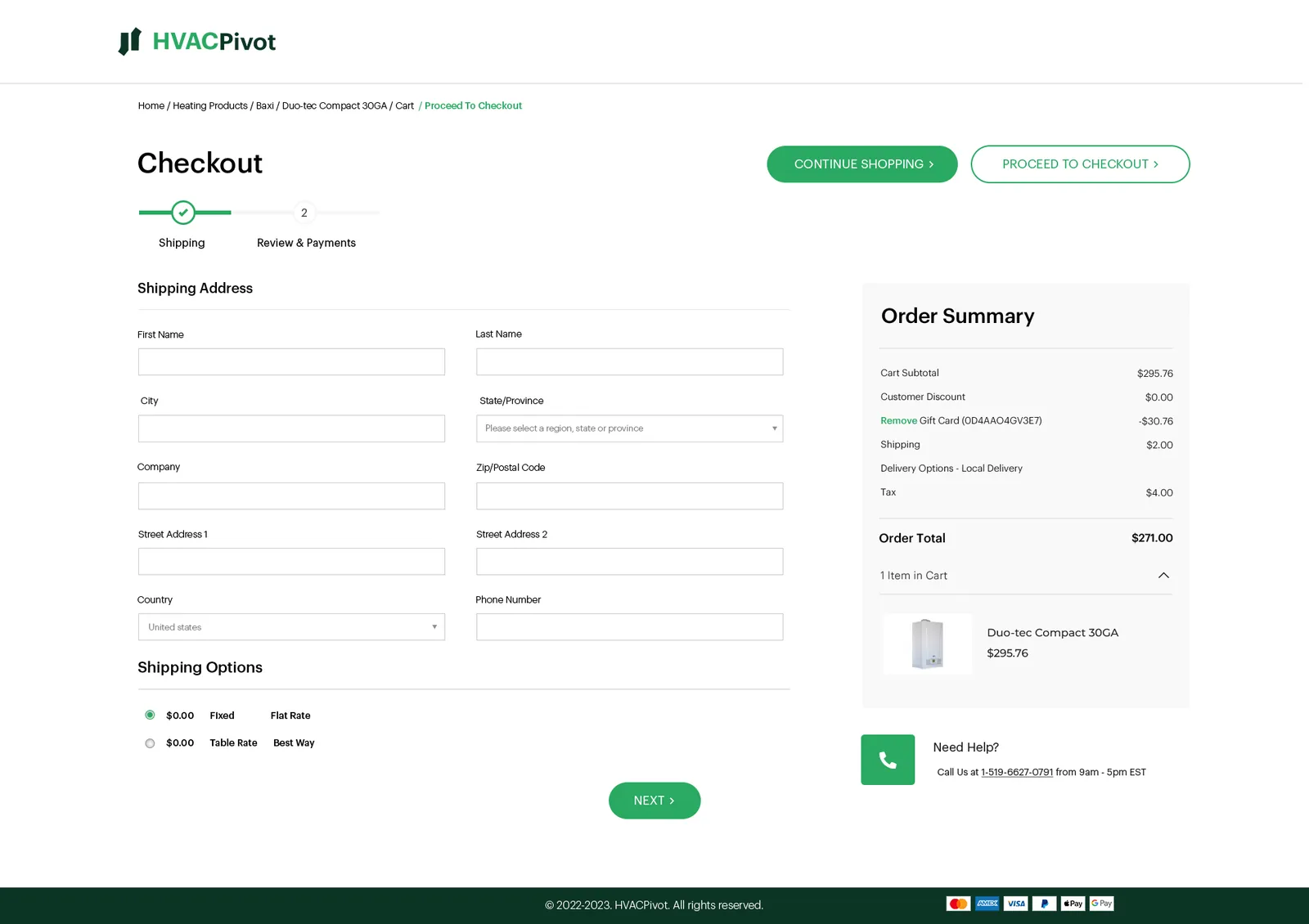 Checkout page design